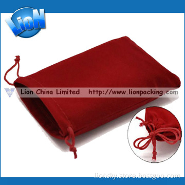 High Quality Red Drawstring Bijoux Velvet Bag (e-067)